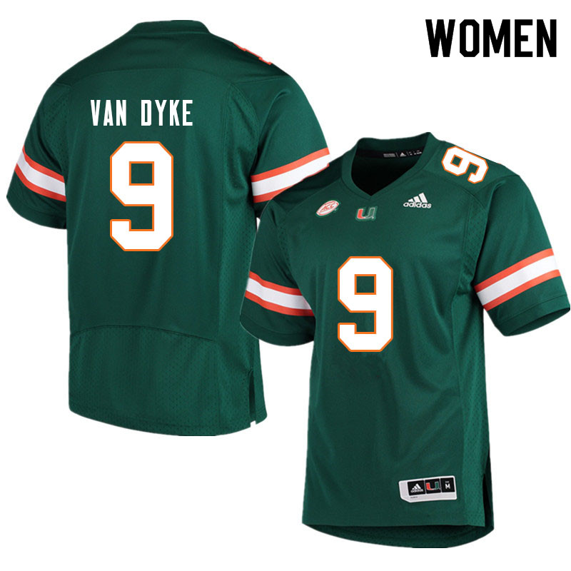 Women #9 Tyler Van Dyke Miami Hurricanes College Football Jerseys Sale-Green - Click Image to Close